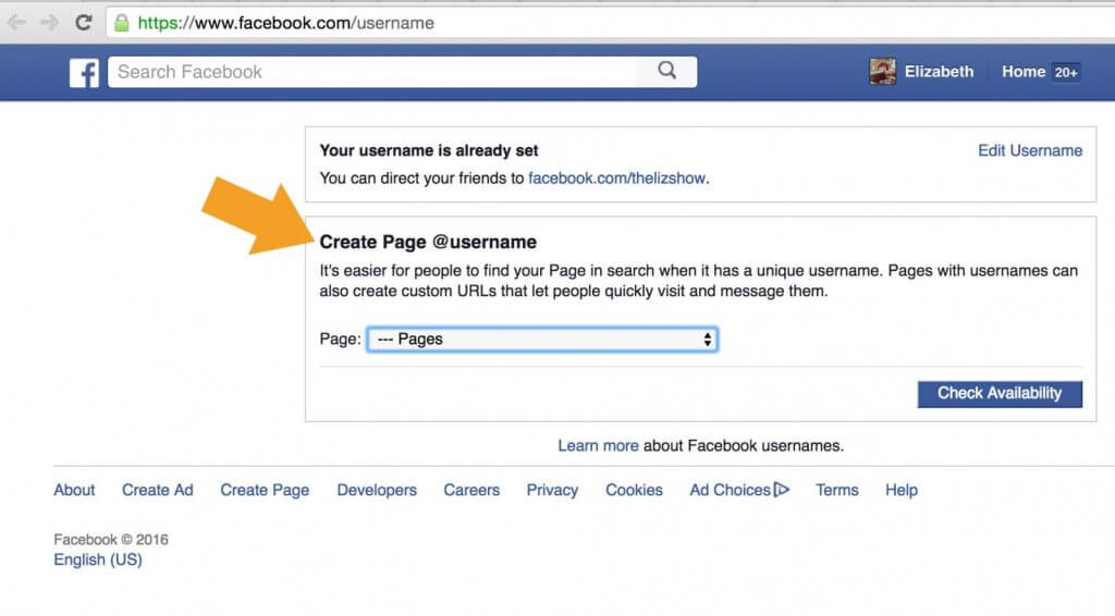Choose a custom Facebook URL for your business page