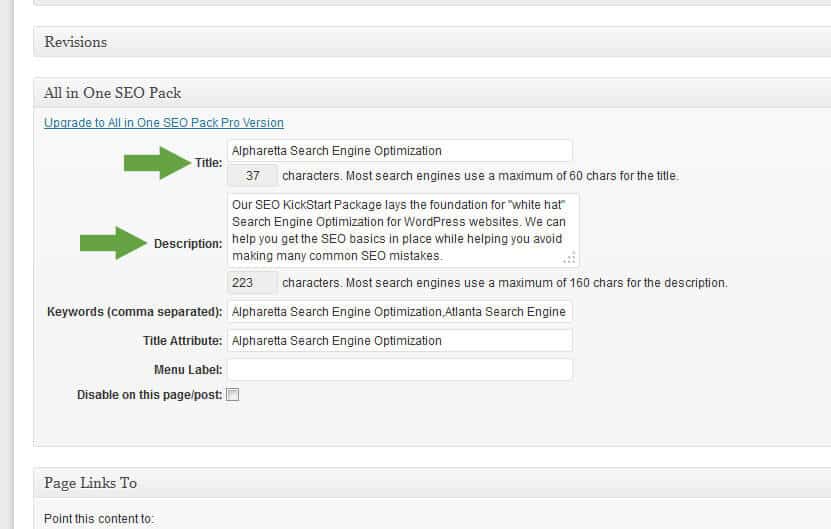 Screenshot of All in One SEO regular Page Settings