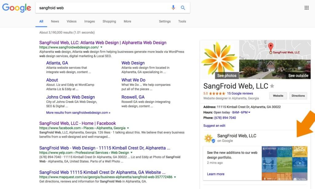 Google My Business Posts appear on your Google card in search results.