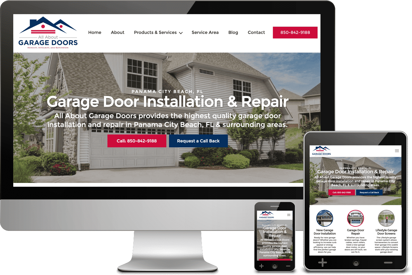 Panama City Beach Florida Web Design for All About Garage Doors, Inc.