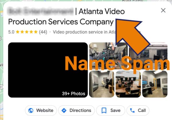 Example of Name Spam on Google Business Listing