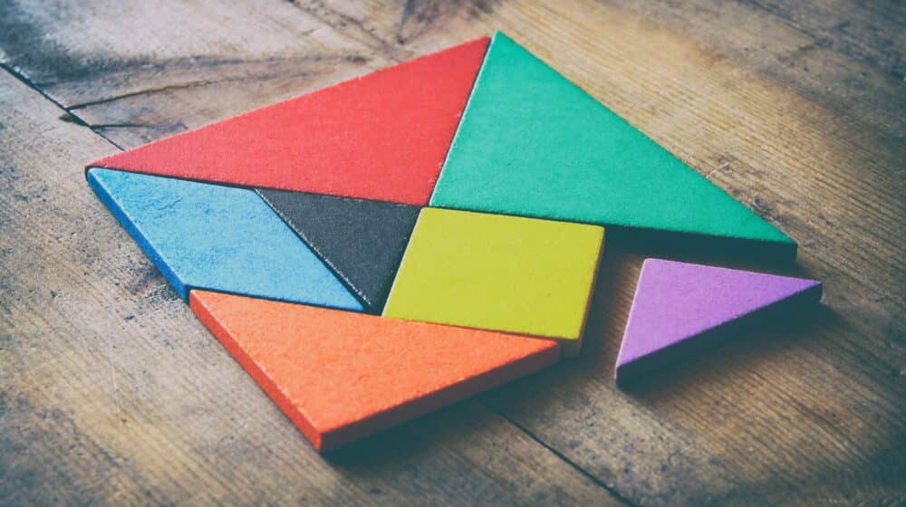 Basic On-Page SEO Components represented by tangram puzzle pieces