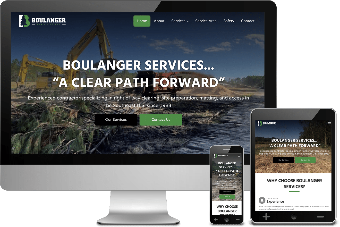 Website for Boulanger Services shown in 3 different devices